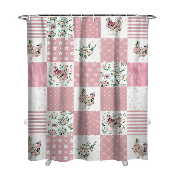 Rose Blossom and Hummingbird Curtain – Watercolor Floral Botanical Design for Vintage Bathroom Feel