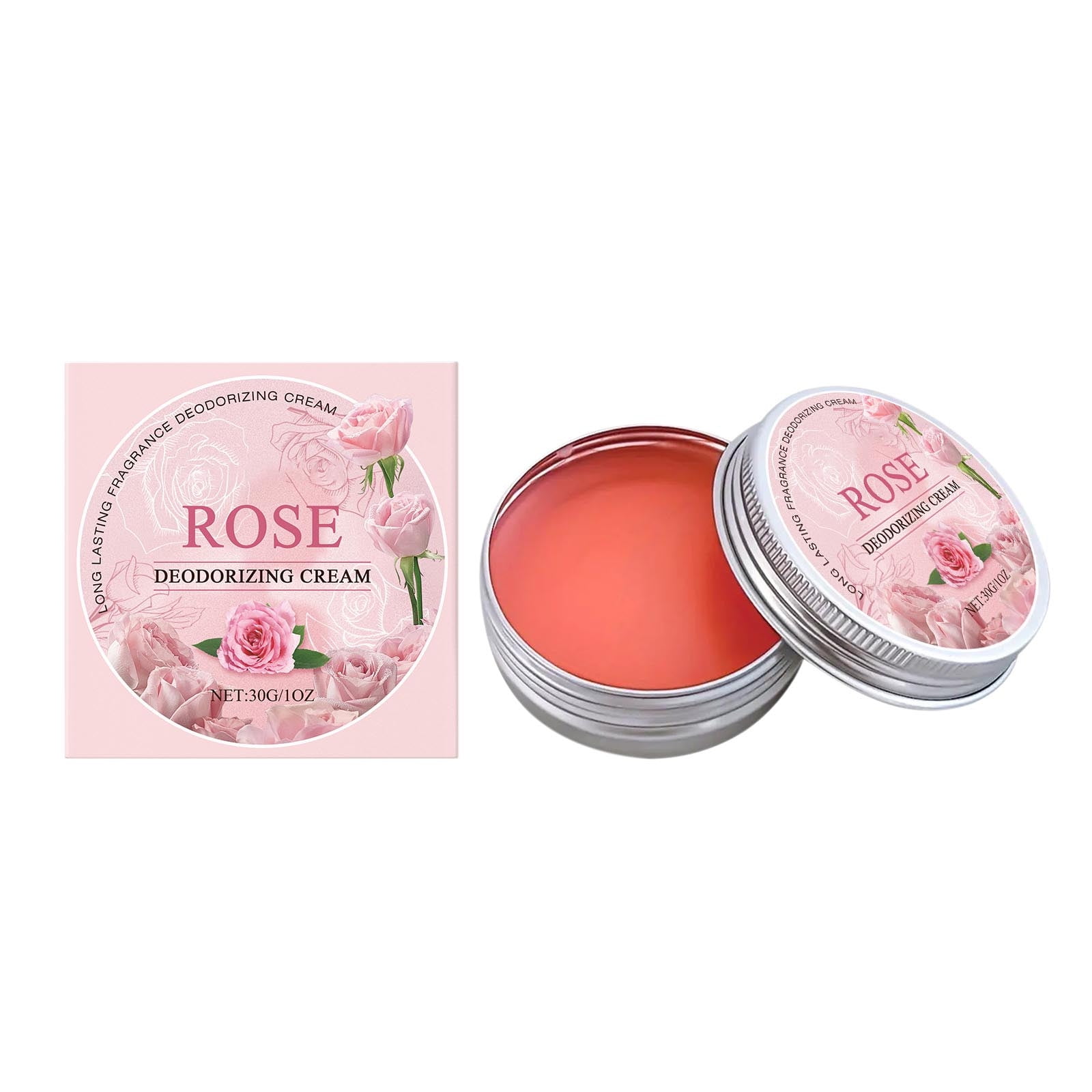 Rose Body Cream, 24-Hour Odor Removal & Moisturizing Body Lotion with Peony Extract, Mild & Refreshing Unisex Formula, Portable 30g Travel Size, Skin Care