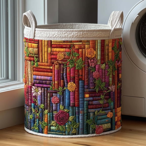 Rose Books Quilted Laundry Basket, Storage Bin Laundry Basket Fabric, House Storage Hamper, Mother Day's Gift Ideas