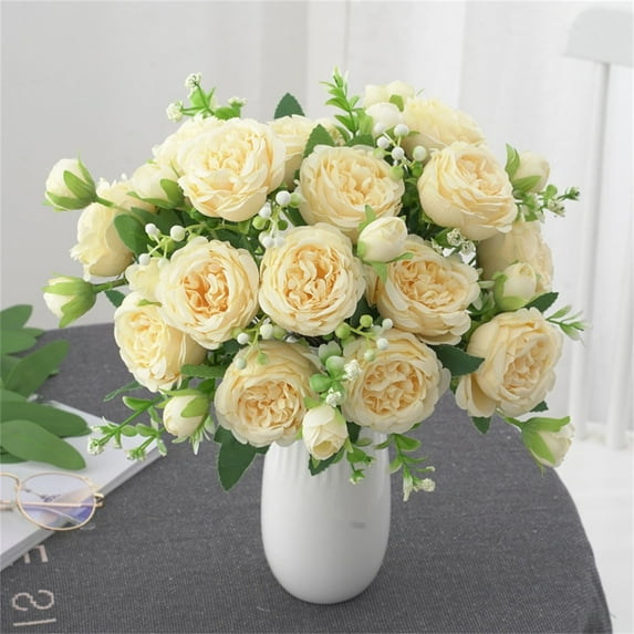 Rose Bouquet Artificial Flower, Wedding Home Wall Decor, Real-Like Silk Floral Arrangement, Vase Filler for Party Office Garden, 30cm Long