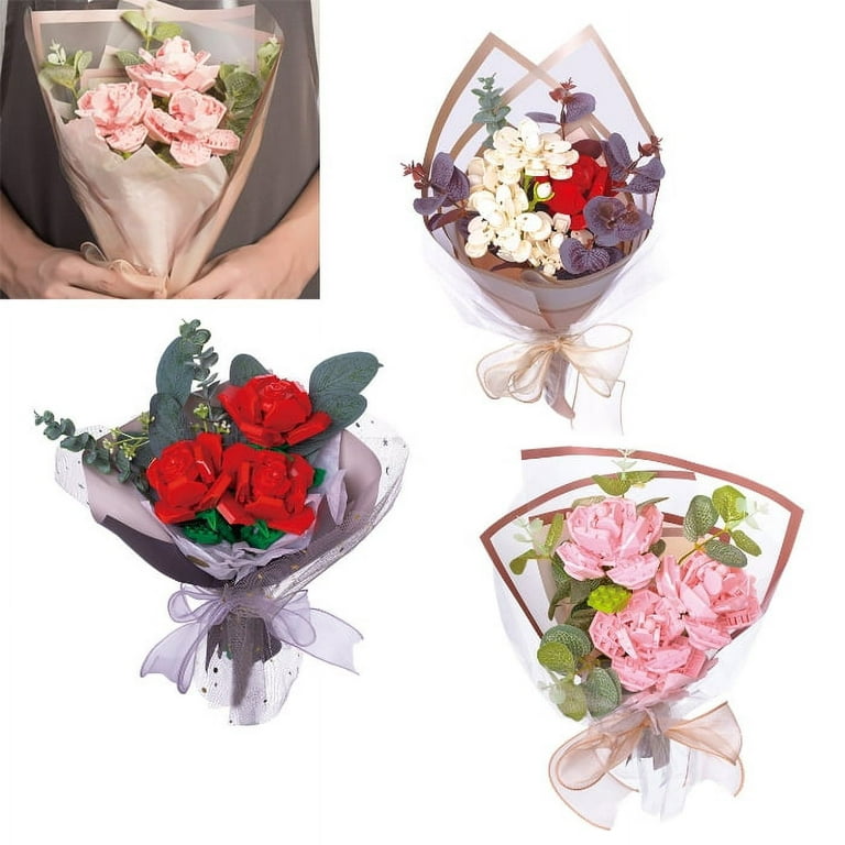 Bouquet Making Material with Paper Wrap with Gift Bag Wife Gift Flower Bouquet Accessories, DIY Rose Bouquets Artificial Flowers for Blossom, Size