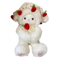 Rose Bouquet Lamb Plush Decoration, Soft Stuffed Animal Ornament for Girls, Detachable Hats to Hold Flowers, Adorable Fluffy Plushie Gift for Adults, Cute Sheep Bedroom Decor, Valentine Birthday