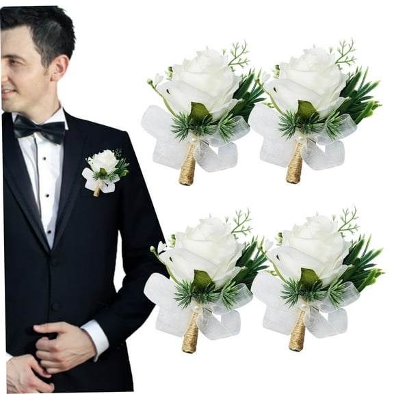Rose Boutonniere 4Pcs Floral Corsages For Wedding Corsages Button Holes Artificial Flowers Wedding Decorations