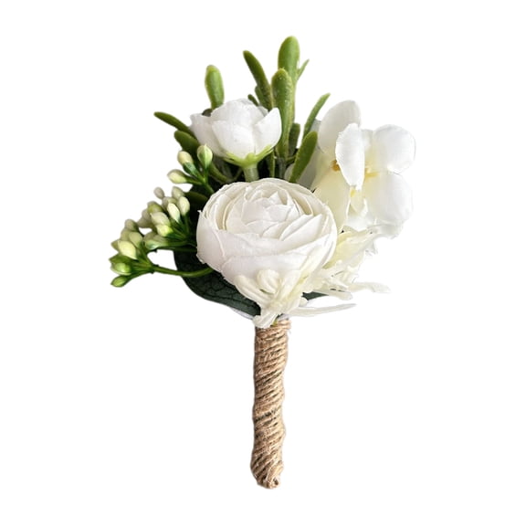 Rose Boutonniere for Men, Groom and Best Man Boutonnieres with Artificial Flower for Wedding Ceremony Anniversary, Formal Dinner Party, Fall Vintage Rustic Marriage Prom, 1 Pc, 4.72x2.75"