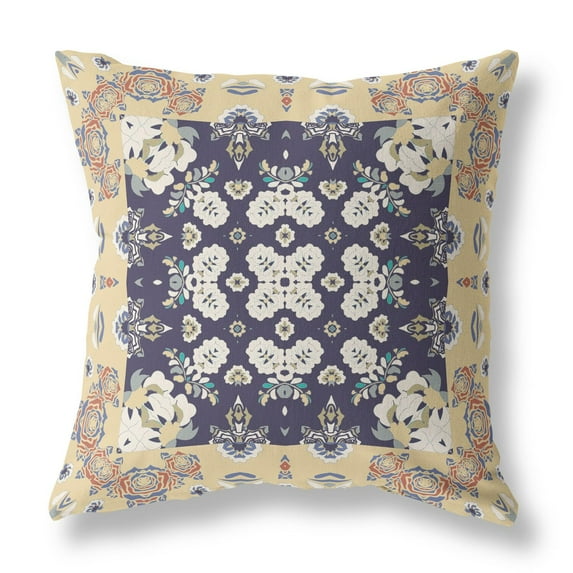 Rose Box Indoor/Outdoor Pillow in Yellow Navy 16x16