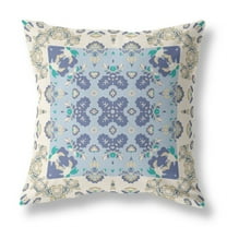 Rose Box Indoor/Outdoor Pillow with Removable Cover in Off-White Blue 16x16
