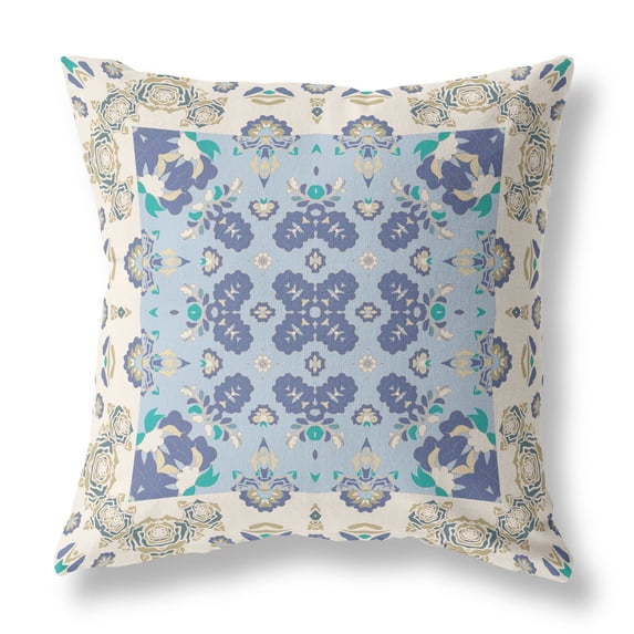 Amrita Sen Rose Box Suede Zippered Pillow w Insert by Amrita Sen in Off White and Blue