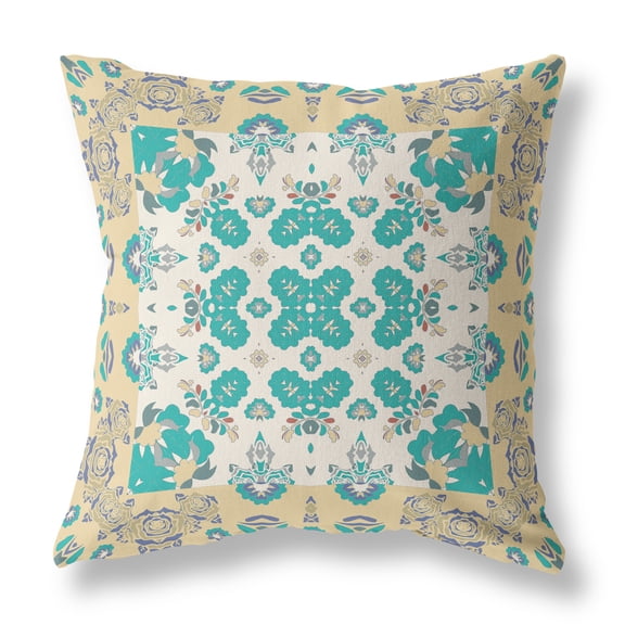 Rose Box Faux Suede Fabric Throw Pillow in Yellow and White 18x18