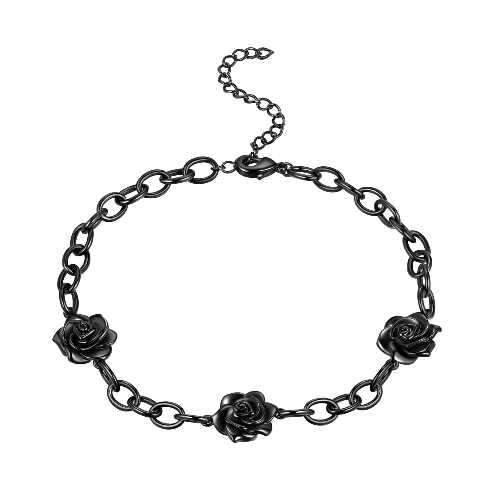Rose Bracelet 3D Vivid Black Rose Flower Link Chain 