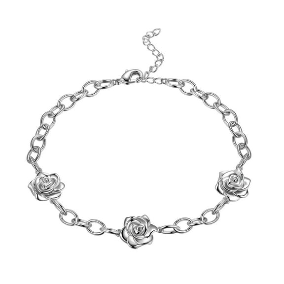 Rose Flower Bracelet Adjustable Link Chain Silver Plated Romantic Elegant Women Jewelry Mother Birthday Christmas Valentine's Day Gifts for Her
