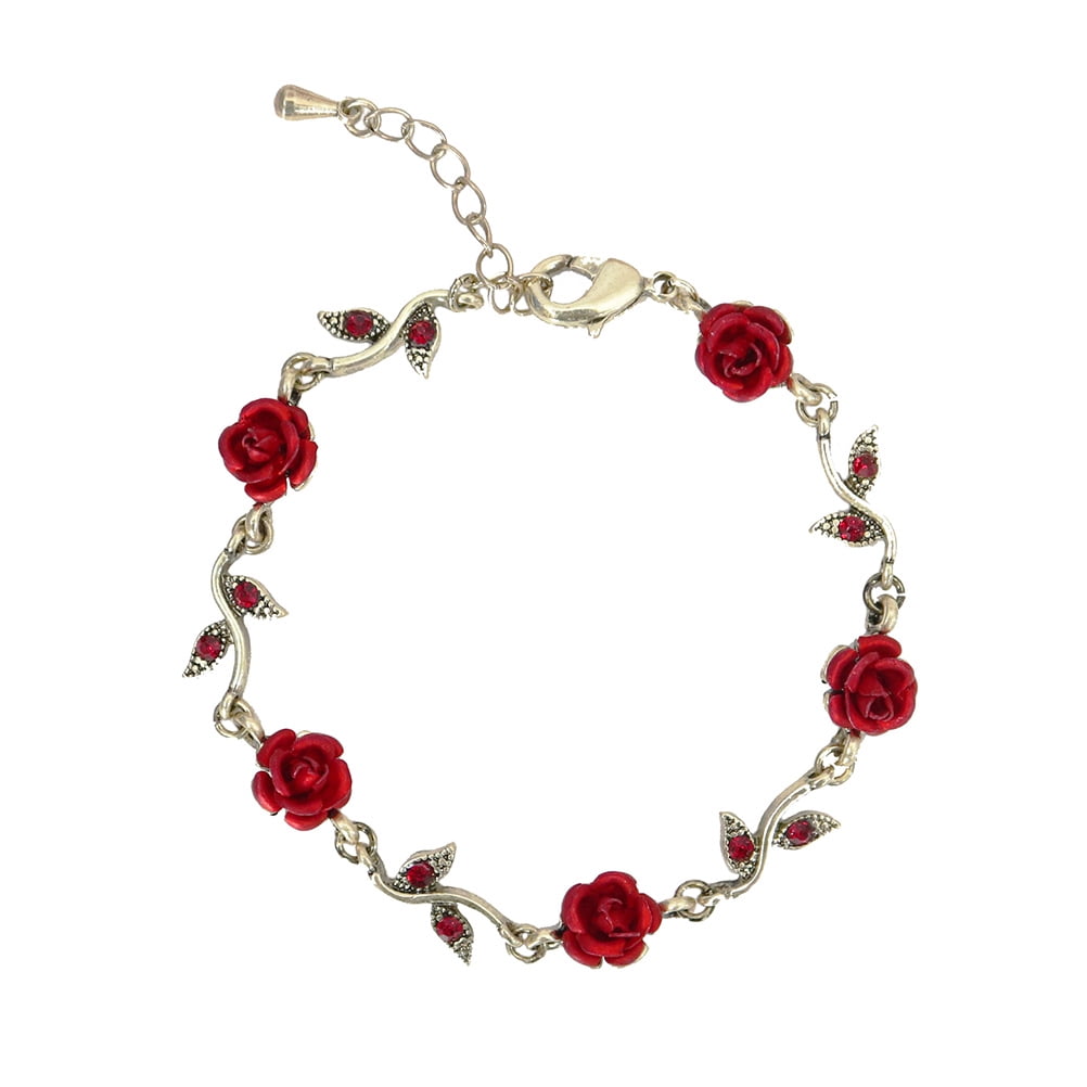 Rose Bracelet Flower Charm Bangle Red Rose Chain Bracelet Valentine s Day Gift