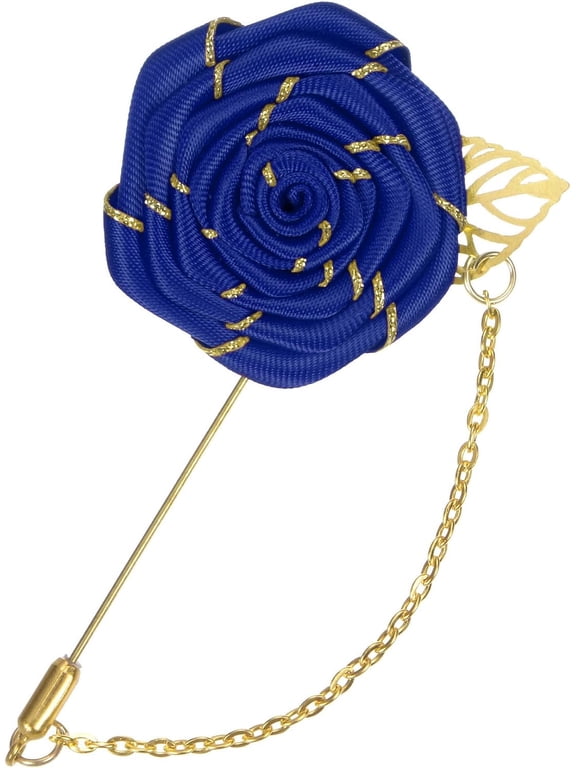 Rose Brooch Pin Cloth Flower with Gold Leaf Brooch, Lapel for Men Wedding Accessories/Suit Tuxedo Corsage Party