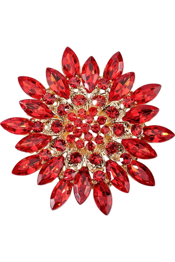 Rose Brooch Pin Rhinestone Red Floral Flower Decorative Alloy Dress Brooches for Women Wedding Bridal Banquet Cocktail Dance