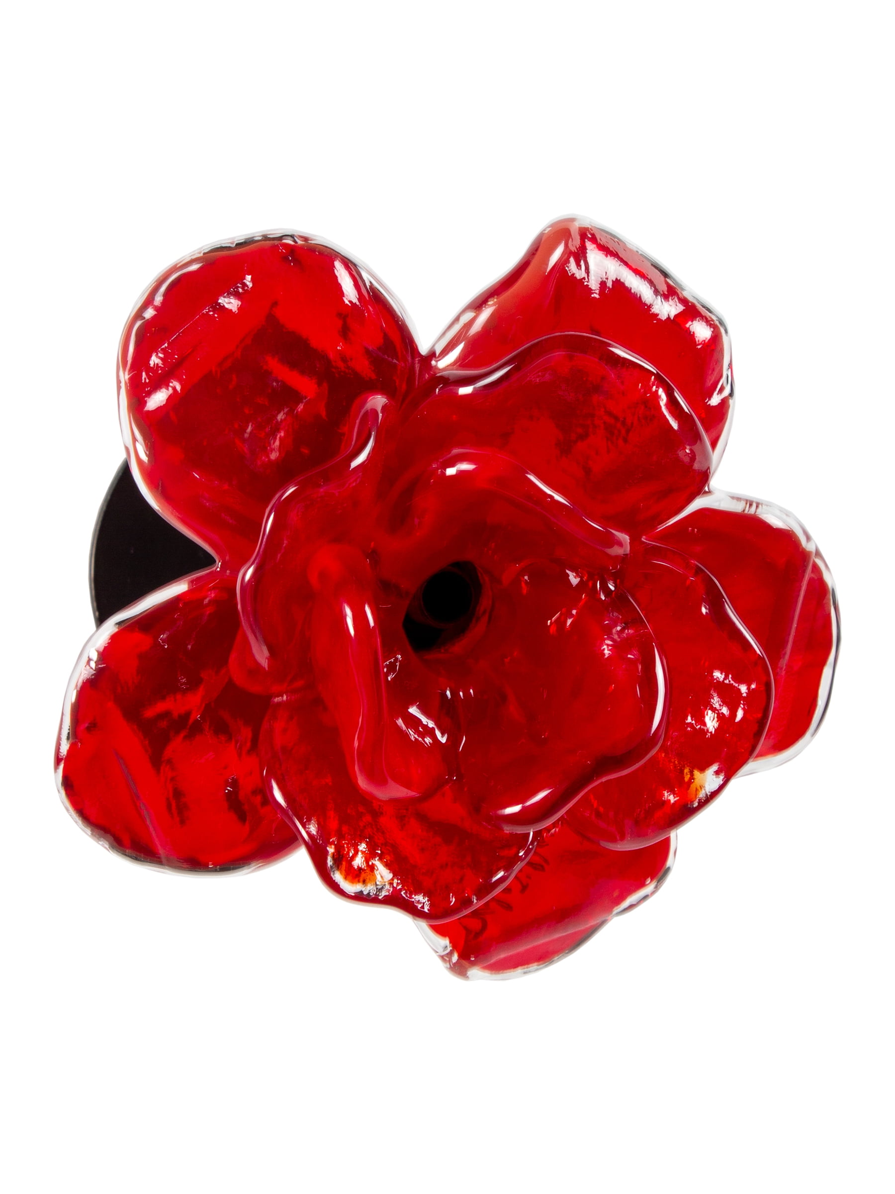 Rose Bud Flower Hand Blown Art Glass Wall Décor, Red, 4.75" Diameter