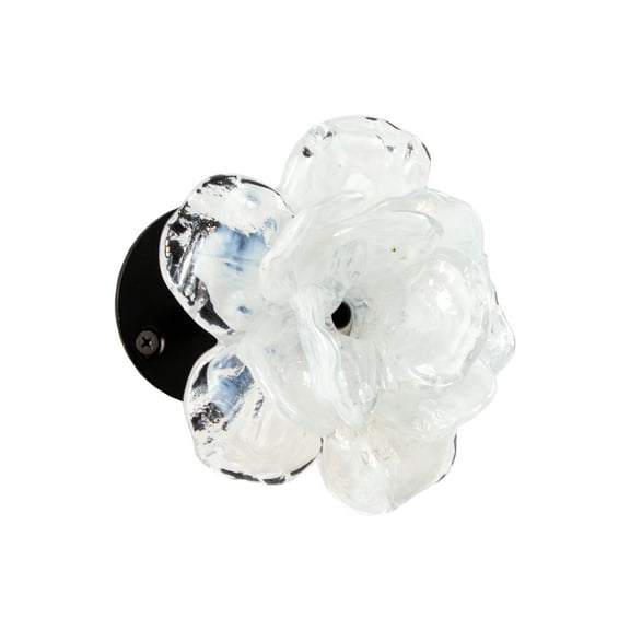 Rose Bud Flower Hand Blown Art Glass Wall Décor, White, 4.75" Diameter