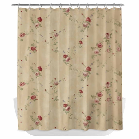 Rose Bud Flowers Shower Curtain - Water Repellent Fabric Shower Curtains Washable, Vintage Cottagecore Farmhouse Florals Decorative Polyester Cloth Bathroom Curtains Modern Bath Decor 72"x84"
