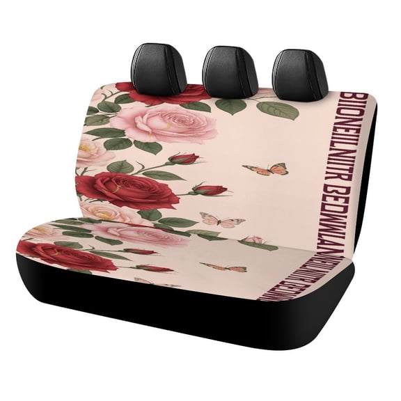 Rose Butterfly Floral Pattern Bedding Car Rear Seat Covers Back Elastic Flexible Car Seat Covers Decorative Fits Most Cars, SUVs, Trucks And Vans