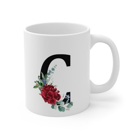 Rose C Mug oz Ceramic Coffee Cup, Elegant Floral Gift.