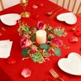 thumbnail image 1 of Rose Candle Ring, Floral Centerpiece for Table, Valentines Day Wedding Party Decor with Faux Roses and Greenery(B), 1 of 6