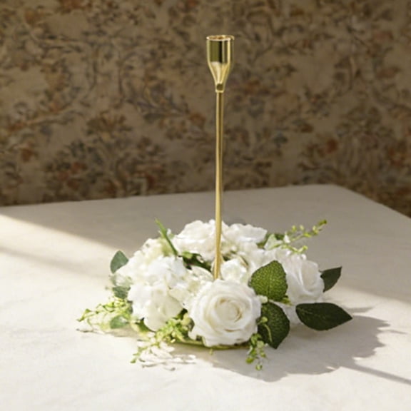 Rose Candle Rings Artificial Flower Candle Wreaths With 3 Roses & Greenery 7.87 In Wreath For Table Centerpiece Valentine's Day Wedding Fireplace Mantel Dec,Seasonal Wreath
