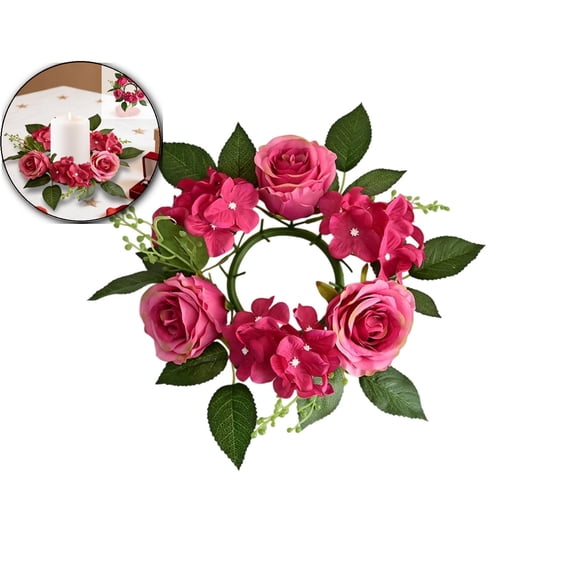 Rose Candle Rings, Wreaths Artificial Flowers Multicolor Wreath Decor for Tables Party Valentine Day Home Dinner Decoration