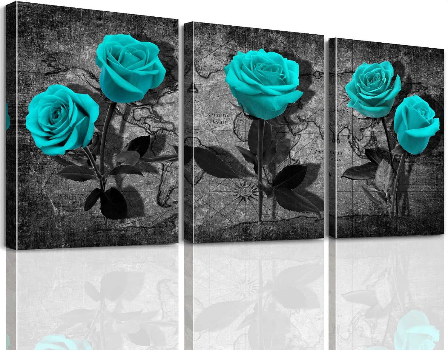 Rose Canvas Wall Art - Black and White Rose Painting (Blue Rose,12"x16 ...