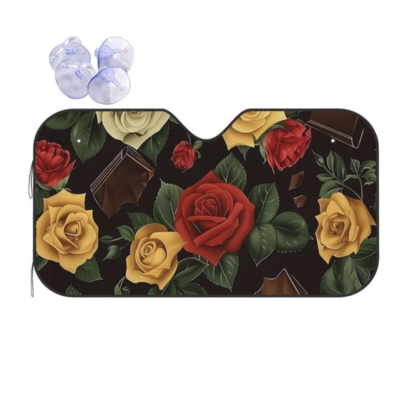 Rose Car Windshield Sun Shade Universal Fit Auto Sun Visor Protector