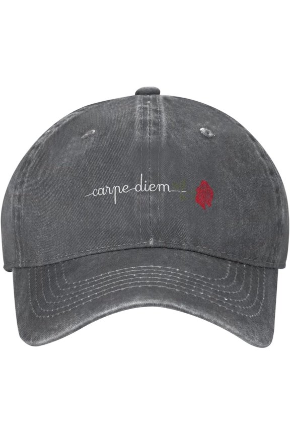 Rose Carpe Diem Positive Distressed Adjustable Washed Denim Mens Dad Trucker Hat Baseball Ball Cap for Men