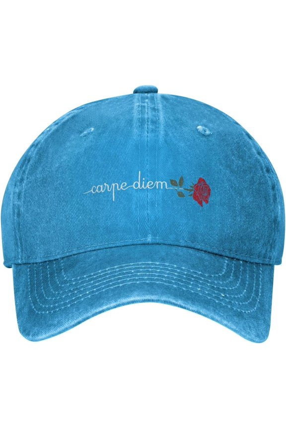 Rose Carpe Diem Positive Distressed Adjustable Washed Denim Mens Dad Trucker Hat Baseball Ball Cap for Men