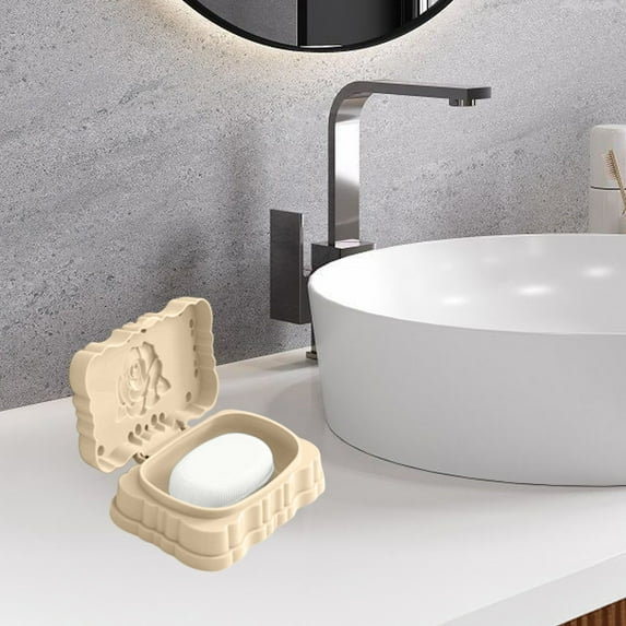Rose Carved Soap Dish with Lid Bathroom Household Connected Draining Soap Box European Print Soap Holder
