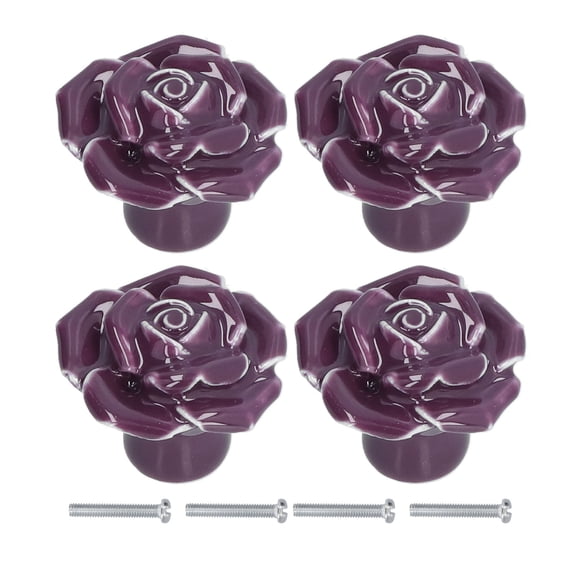 Rose Ceramic Cabinet Pulls, 4 Set, Durable Handles For Drawers Wardrobes, Easy Install