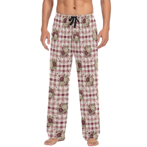 Rose Checkered Men's Pajama Pants Lightweight Pjs Bottoms Sleepwear Bottom Pants with Pocket Drawstring