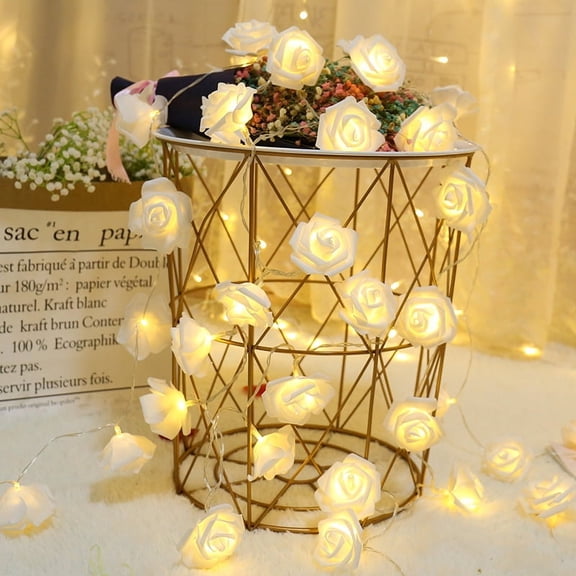 Rose Christmas Decoration String Lights Simulation Rose LED Light Post Lantern Lighting Fairy Lights Home Flower Party