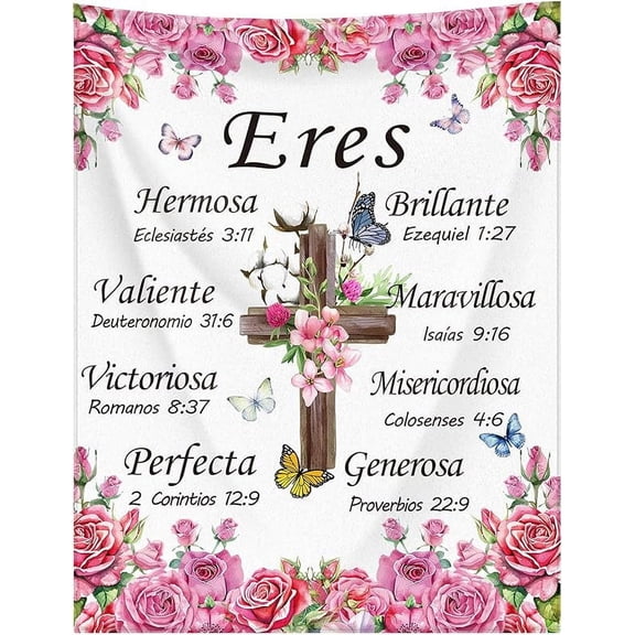 Rose Christmas Spanish Christian Throw Blanket Religious Faith Bible Soft Gifts Inspirational Spiritual Scriptures Blanket for Christmas Women Teacher Mother Sister Friend Nurse, 60x50IN