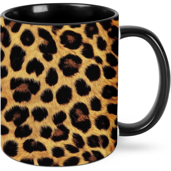 Leopard Print Coffee Mug Ceramic Tea Cup 11oz Novelty Mugs with Handle Presents for Office Work Home