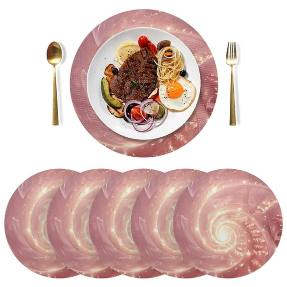 Rose Conch Black Round Placemats Plate Mats 15 Inch Non-Slip Heat Resistant Washable PVC Set Indoor for Kitchen Dining Table 4PCs