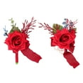 Rose Corsage and Boutonnieres Set for Groom Bride Groomsmen Wedding Red