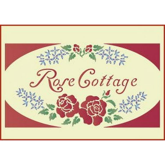 Rose Cottage Sign Stencil - Victorian Baroque Victorian Deco Vintage DIY Art & Craft Reusable Sturdy Flexible Painting Template 10 mil Plastic Mylar Wall Floor Stencil - The Artful Stencil