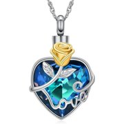 HEARBEINGT Rose Cremation Jewelry for Ashes Urn Necklace with Heart Crystal Rose Flower Ashes Necklaces for Women Men Memorial Gift
