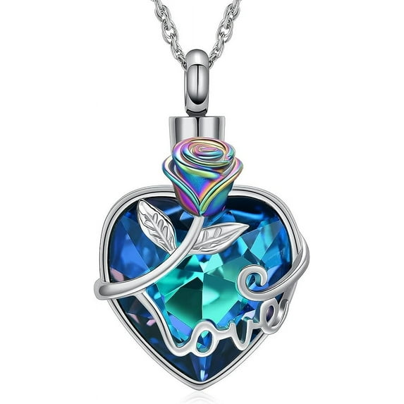 Rose Cremation Jewelry for Ashes Urn Necklace with Heart Crystal Rose Flower Ashes Necklaces for Women Men Memorial Gift