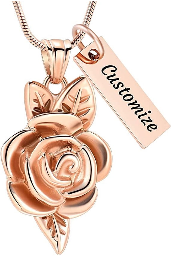 Rose Cremation Urn Jewelry for Ashes - Rose Flower Memorial Keepsake Ring Bracelet Necklace Gift for Women, Bereavement Gift for A Loss of The Loved One Cremation Urn Pendant