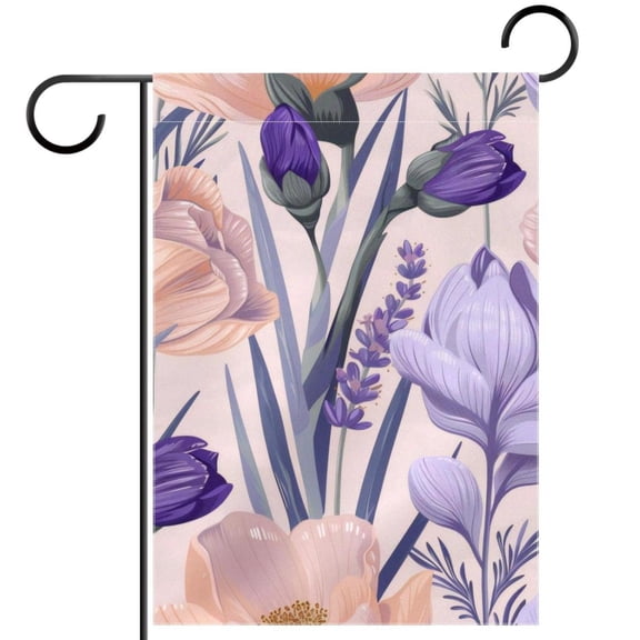 Rose Crocus Wildflower Lavender Purple Pattern Decorative Garden Flag for All Seasons, 12 x 18 Inch Small Vertical Double Sided Outside Decoration for Yard Farmhouse