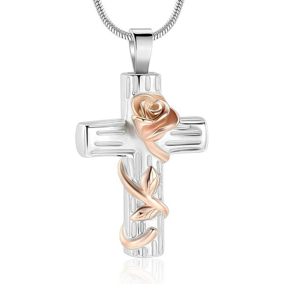 Rose Cross Cremation Jewelry for Ashes Urn Necklace Lockets for Human Ashes Pet Ashes Holder Necklace Memorial Jewelry