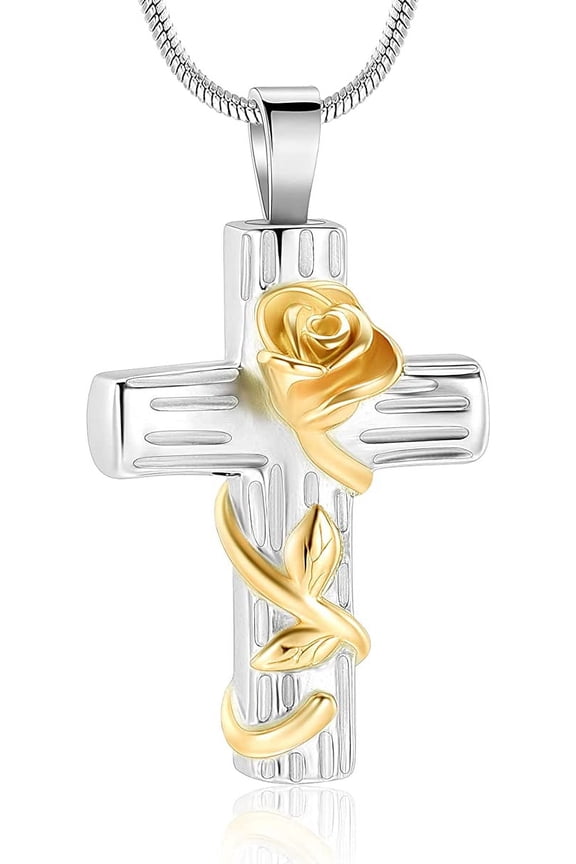 Rose Cross Cremation Jewelry for Ashes Urn Necklace Lockets for Human Ashes Pet Ashes Holder Necklace Memorial Jewelry