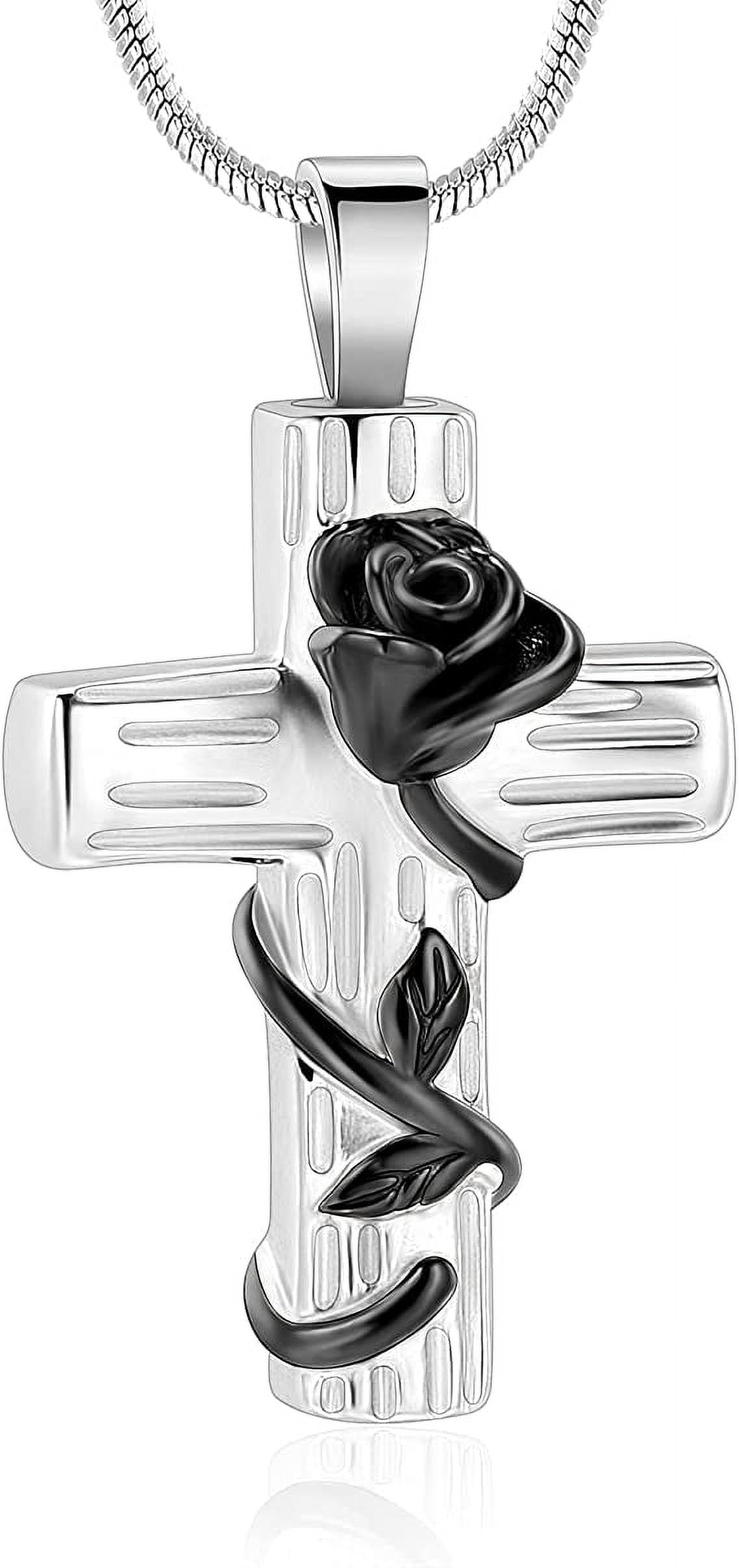 Rose Cross Cremation Urn Pendant with Chain Necklace for Cremation