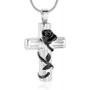 Rose Cross Cremation Urn Pendant with Chain Necklace for Cremation Ashes Holder Necklace for Ashes Of Loved One