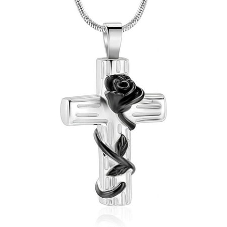 Rose Cross Cremation Urn Pendant with Chain Necklace for Cremation Ashes Holder Necklace for Ashes Of Loved One