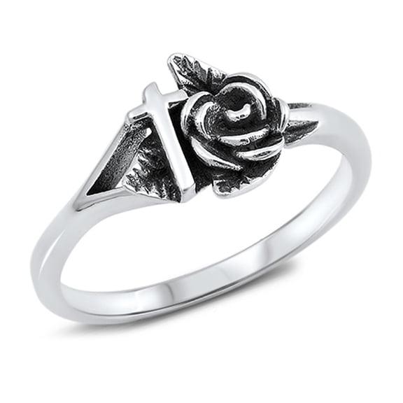 Rose Cross Leaf Oxidized Filigree Ring .925 Sterling Silver Band Jewelry Female Male Unisex Size 8