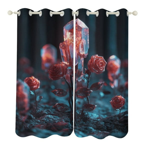 Rose Crystal Luminescence Grommet Blackout Curtains for Bedroom And Living Room - 2 Panels Set Thermal Insulated Room Darkening Curtains