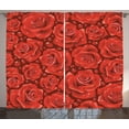 thumbnail image 1 of Ambesonne Rose Curtains 2 Panel Set, Red Roses Water Rain Drops, 108" x 84", Ruby Vermilion, 1 of 3